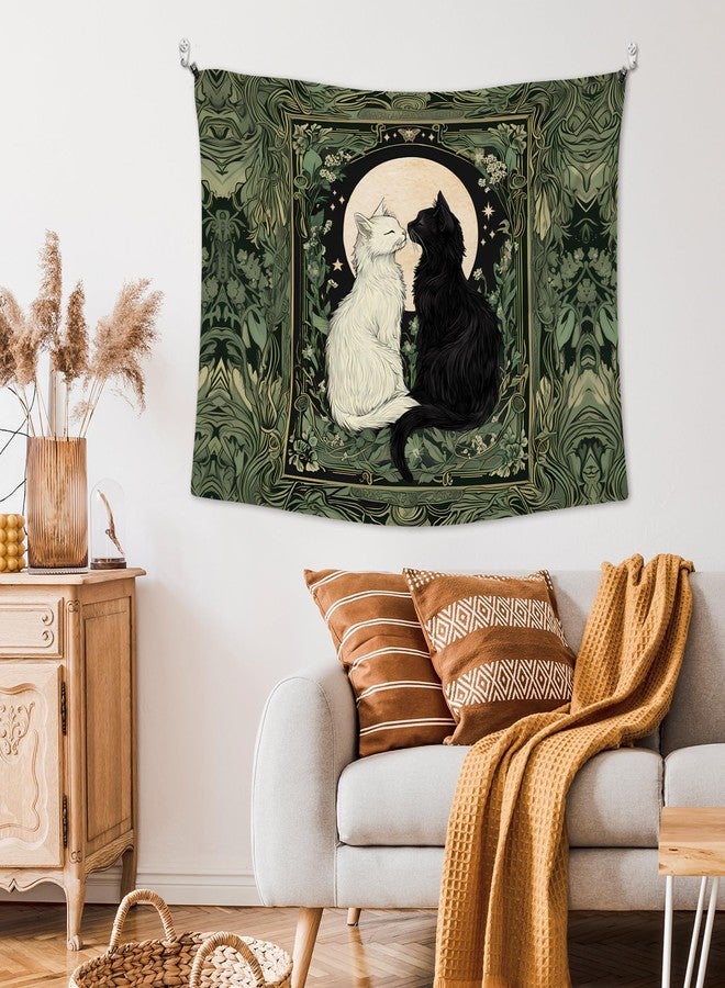 XLDLIOO Vintage Black and White Cat Wall Tapestry, Cat Mom Lovers Gifts Wall Tapestry Hanging for Bedroom, Tarot Card Botanical Aesthetic Tapestries Decor Art for Home Living Room 40x30in - Image 2